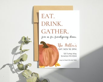 Editable Friendsgiving Invitation: Pumpkin Dinner Party (Digital Download)
