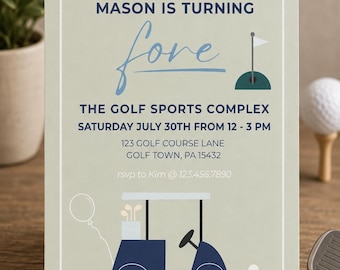 Editable Golf 4th Birthday Party Invitation (Digital Download)