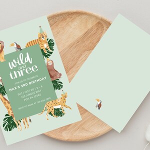 Editable Wild & Three Birthday Invite; Wild and Three Birthday Party; Wild Animal Birthday Invitation; Jungle Birthday; Invite Template
