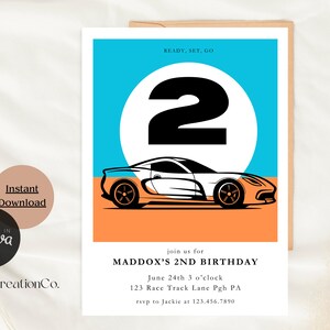 Race Car Birthday Invitation – Editable Racing Party Invite – Sports Car Birthday – Digital Download – Canva Template
