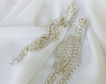 Extra long earrings, Evening knot earrings, Luxorios prom earrings, made of rhinestone chains and glass stones (more colors inside)