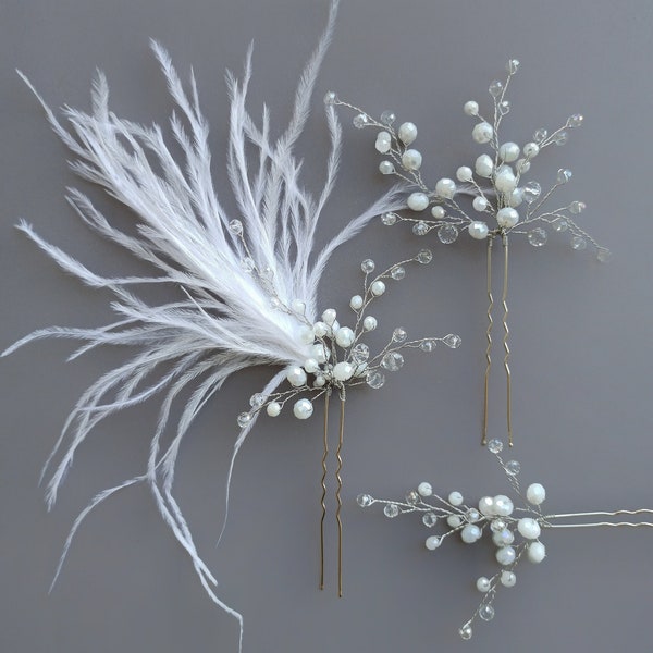 Jewelry set of hair pins for first communion, feather hairpin, accessories for children, white feathers hairpins for little girls