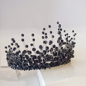 Crystal black crown, Prom crown, Bridal crystal tiara, Royal tiara for bride, Handmade prom crown, personalized gift