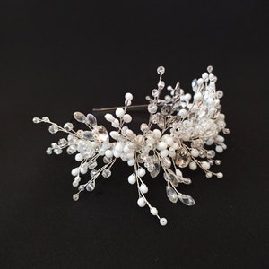 Asymmetrical hair hoop, Crystal white bridal hair accessory, White crystal headband, Crystal hair hoop, Wedding tiara for bridesmade