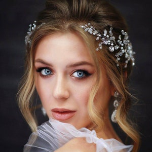 Conjunto de casamento com ramo de cabelo de cristal, 2 peças de cabelo, videira de noiva com strass, acessório de noiva branco, acessório de dama de honra