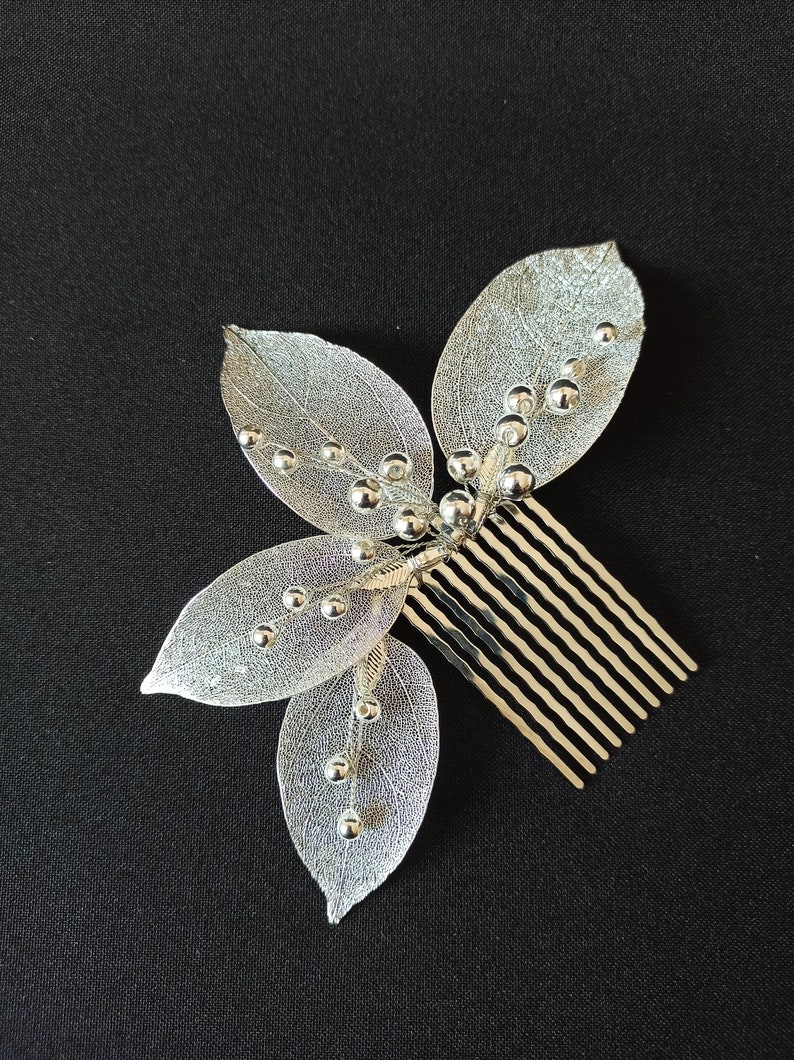 Bridal hair comb gold leaf, Bridal hair branch, Leaf shaped wedding hair comb, Perlonalized wedding accessories image 4