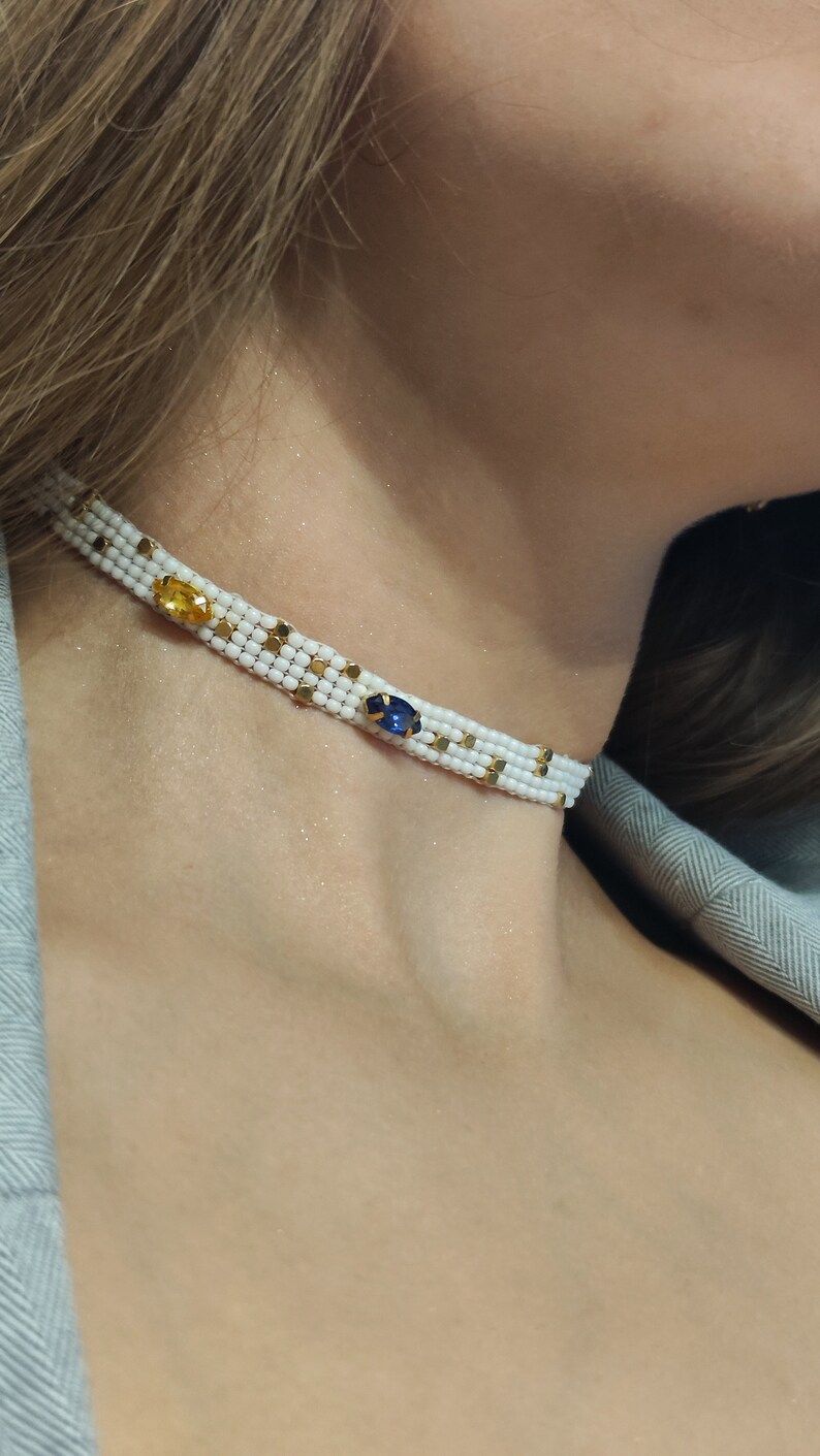 Natural blue quartz stone necklace, Minimalist style jewel necklace gemstone choker, bridesmaid gift, christmas gift White choker