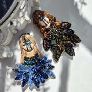 Handmade motana brooch, cornflower brooch, peacock brooch, gift for her