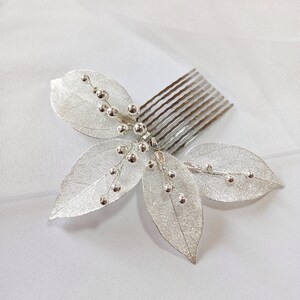 Bridal hair comb gold leaf, Bridal hair branch, Leaf shaped wedding hair comb, Perlonalized wedding accessories image 2