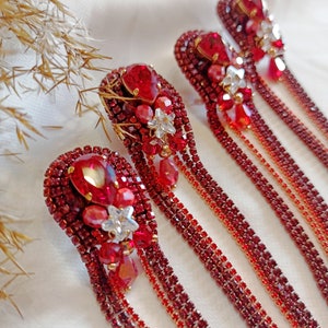 Long chain rhinestones earrings, Red earrings with Swarovski stones, Prom earrings, made of rhinestone chains, Red earrings, gift for women image 7