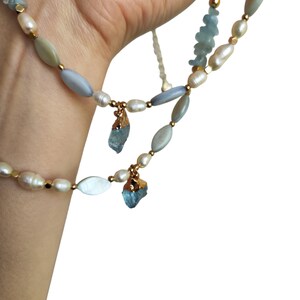 Natural blue quartz stone necklace, Minimalist style jewel necklace gemstone choker, bridesmaid gift, christmas gift image 6