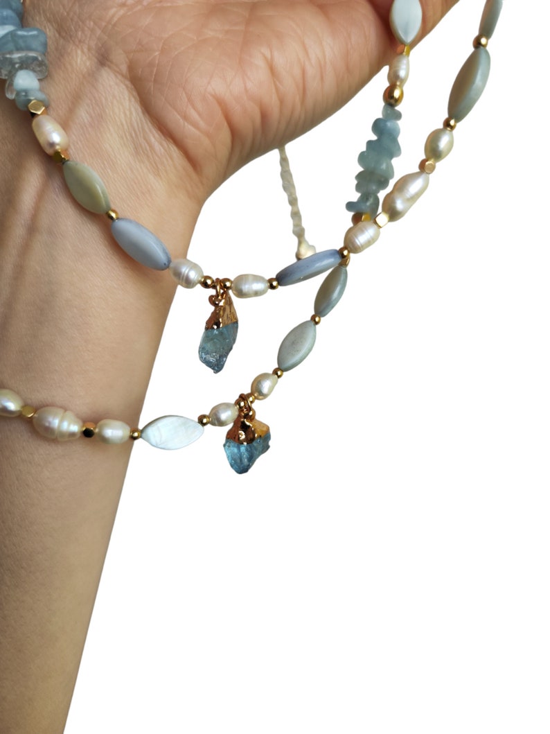 Natural blue quartz stone necklace, Minimalist style jewel necklace gemstone choker, bridesmaid gift, christmas gift image 6