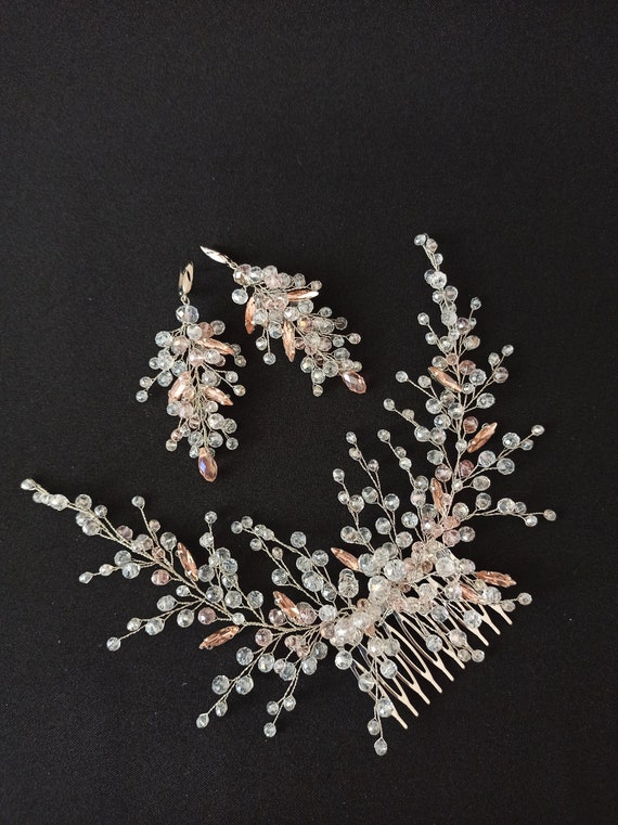 Handmade Wedding Hair Comb & Jewelry Set, Bridal Accessory Pearl Flower Hairpin Side Comb Sets Bridal Wedding Hair  main image 4
