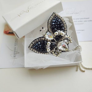 Beaded handmsde brooch - embroidered butterfly with beads and rhinestones, beaded brooch butterfly shape, original personalized gift, 1 pc