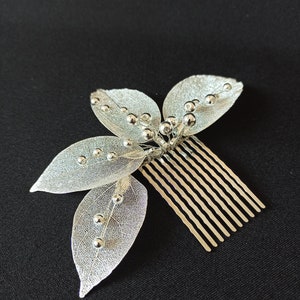 Bridal hair comb gold leaf, Bridal hair branch, Leaf shaped wedding hair comb, Perlonalized wedding accessories image 6
