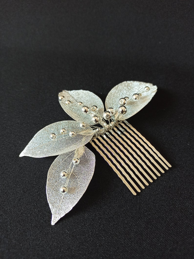 Bridal hair comb gold leaf, Bridal hair branch, Leaf shaped wedding hair comb, Perlonalized wedding accessories image 6