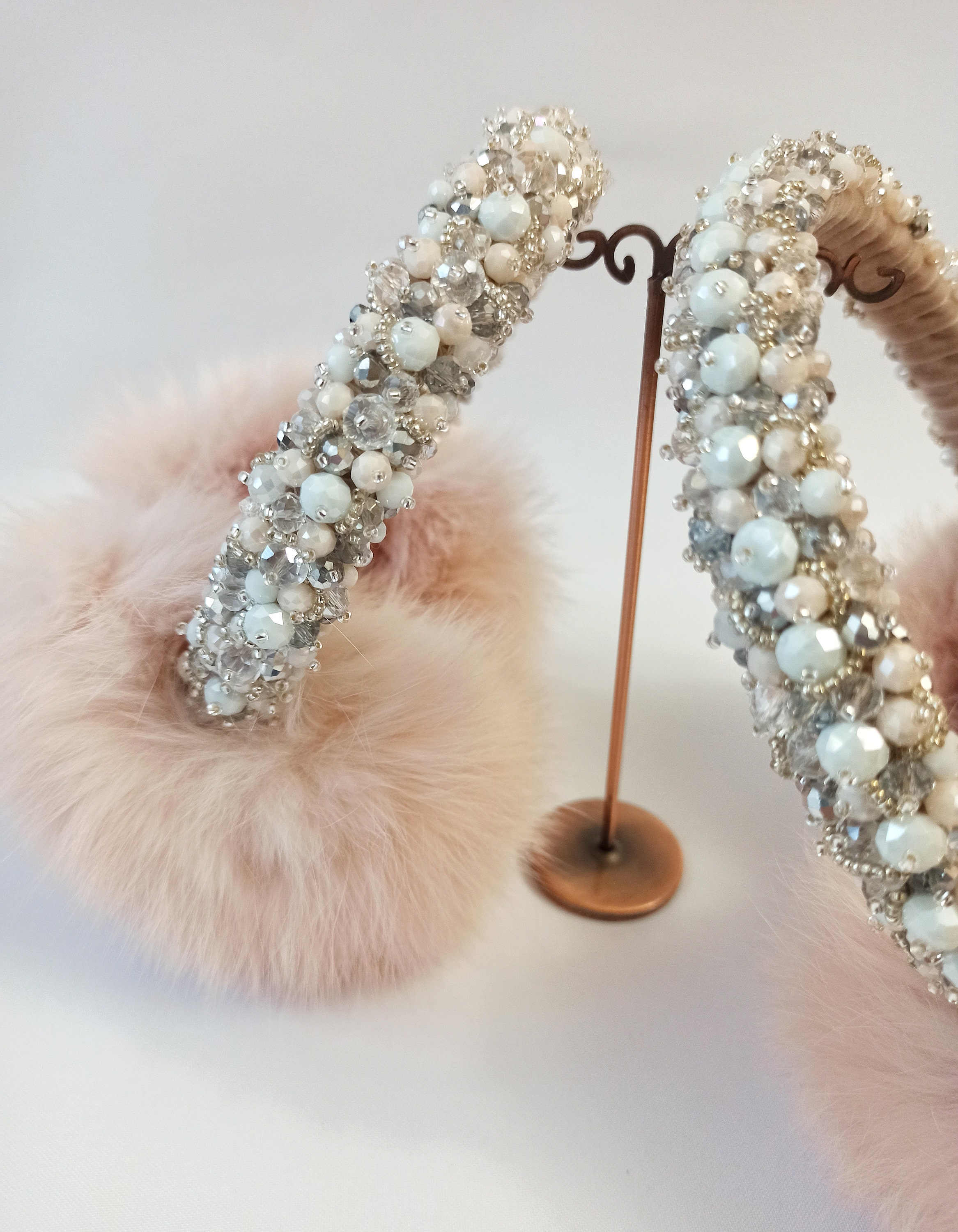 Winter Emboidered Earmuffs, Rabbit Fur Ear Muffs, Shearling Earmuffs, Ear Warmers for Women ...