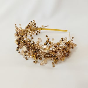 Wedding hair accessory, Golden bridal hair hoop, Gold crystal headband, Crystal hair band, Wedding tiara for bridesmade