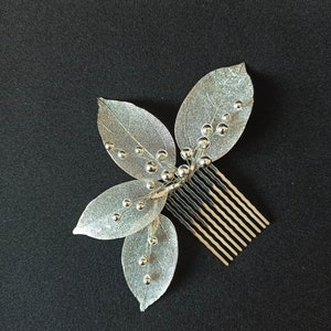 Bridal hair comb gold leaf, Bridal hair branch, Leaf shaped wedding hair comb, Perlonalized wedding accessories image 5