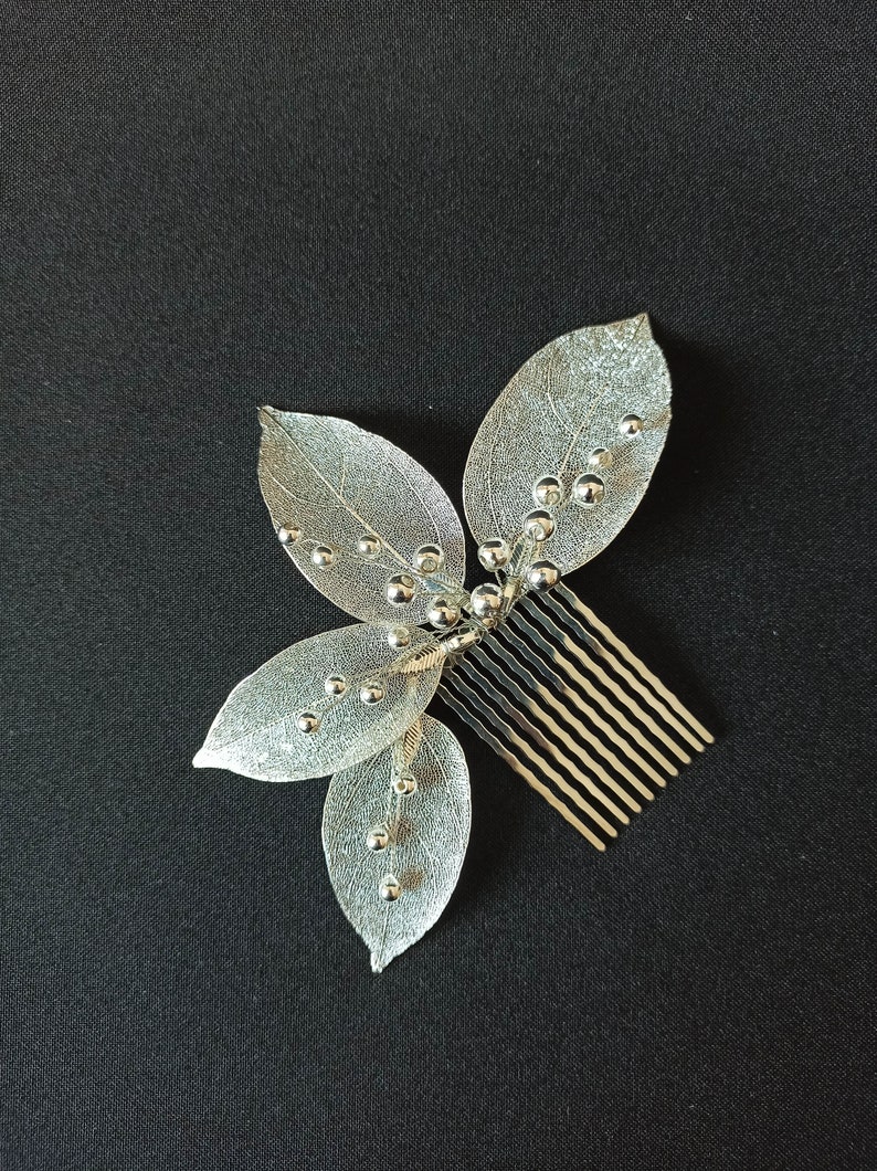 Bridal hair comb gold leaf, Bridal hair branch, Leaf shaped wedding hair comb, Perlonalized wedding accessories image 5