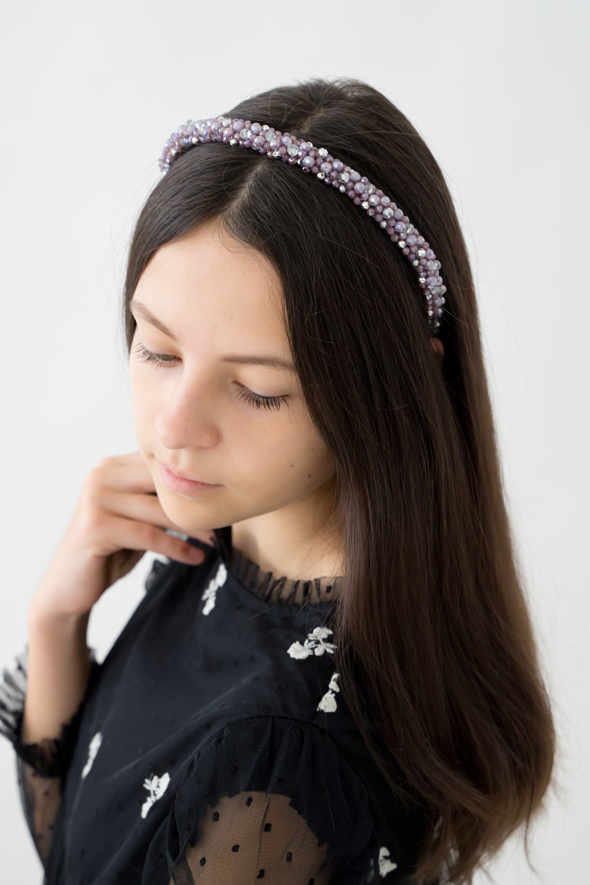 Crystal Purple Headband: Beaded Bridal Hair Accessory - Etsy display picture 1