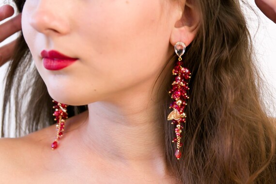 Whimsical Red Beaded Headband with Matching Earrings Red Bead Headpiece - Etsy main image 4