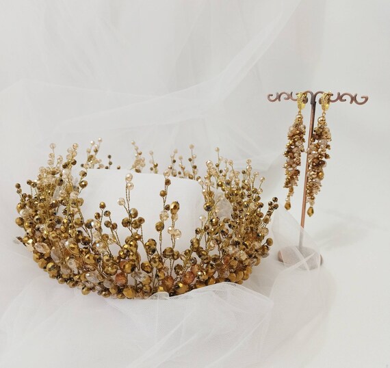 Handmade Crystal Gold Bridal Crown: Rhinestone Prom Tiara - Etsy display picture 3