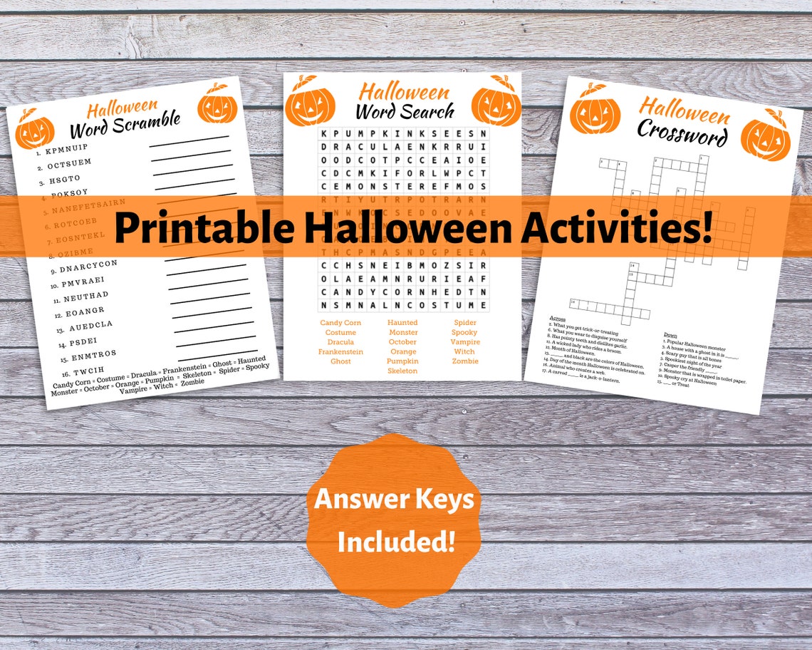 Halloween Printable Activities Word Search Cross Word Word - Etsy