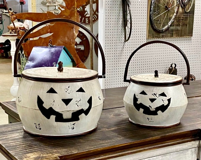 Jack O Lantern Buckets With Lids Set Etsy