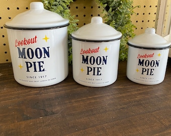 Ensemble de 3 pots Moon Pie style vintage
