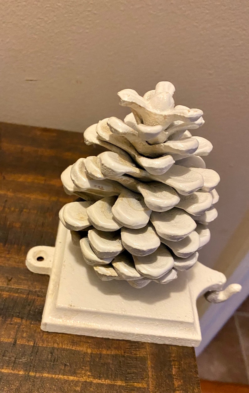 White Pine Cone Stocking Holder Cast Iron weighted Etsy