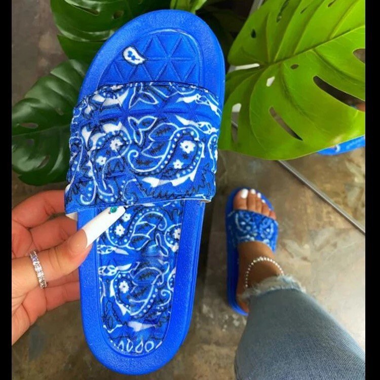 blue bandana slides mens