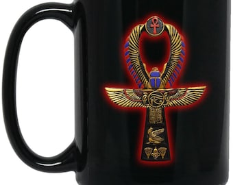 Egyptian Glowing Ankh 15 oz. Black Mug