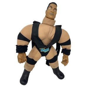 VTG 1999 WWF WWE The Rock Dwayne Johnson Wrestler Backpack 17&quot; Orig Tag Vintage Zipper Needs Repairing