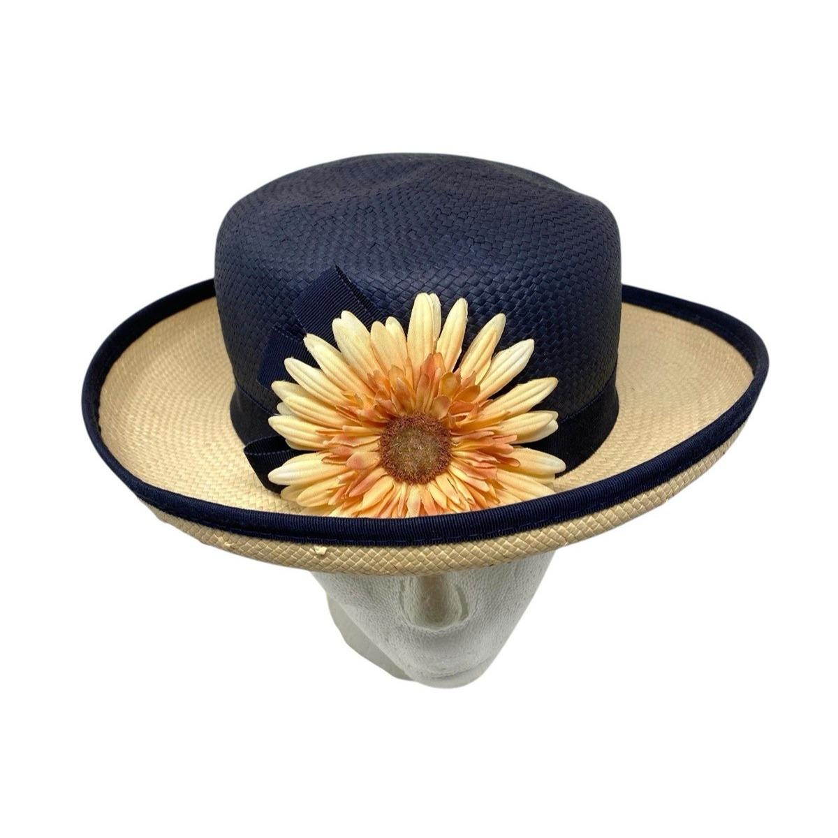 Vintage Filene’s Navy Blue Sun‎ Straw Hat with Satin Paisley Ribbon Vintage Straw Hat With Navy Ribbon - Etsy main image 3