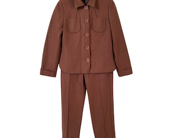 Vintage Harve Benard Womens Fall Harvest Brown Suit Lined Fleece Feel Size 8P