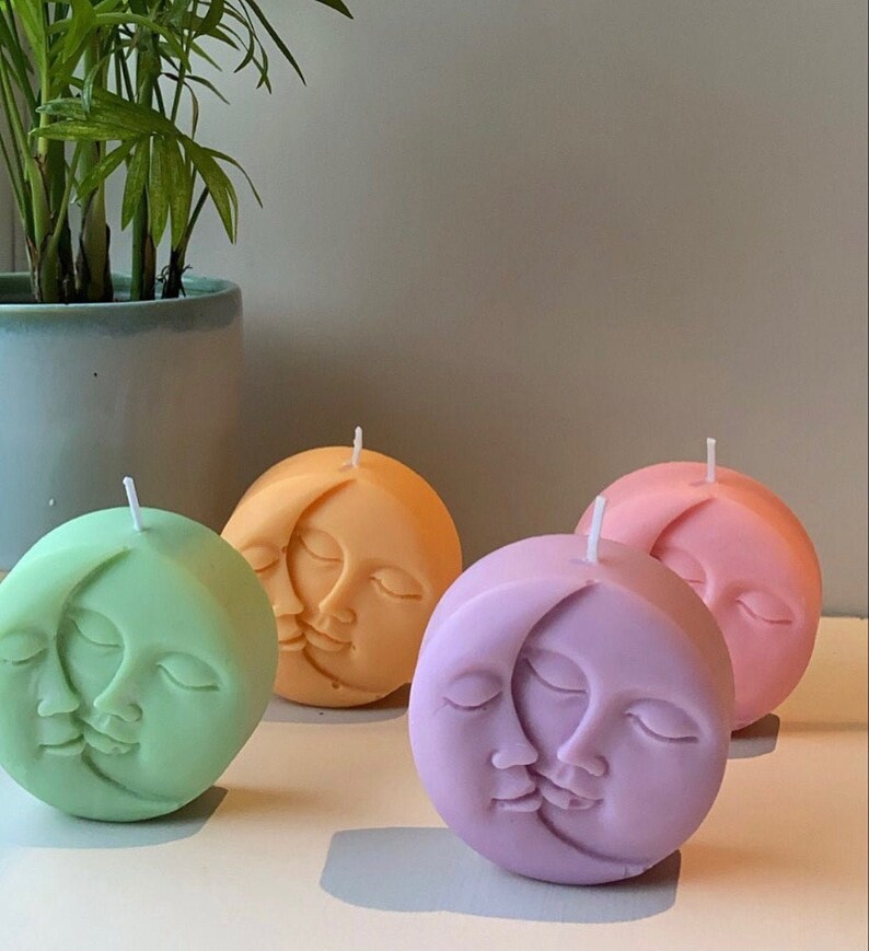 Soy Wax Natural Vegan Moon Face Candle Etsy