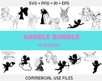 Angels Bundle Svg, Christmas Angels Svg, Christmas Decoration Svg, Angels Clipart, Angels Vector, Angels Cricut, Valentine&#39;s Day,