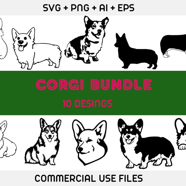 Bundle Corgi Dog SVG,Corgi Dog SVG,Corgi Svg,Corgi Cut File,Corgi Cricut,Corgi Dog Silhouette,Corgi Dog PNG,Corgi Dog Shape,Corgi Graphics