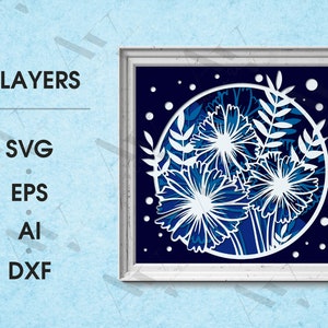 3d nuit fleur svg, modèle de boîte d’ombre de fleur, fleurs 3D SVG Shadowbox, projet de papier cartonné en couches pour Cricut ou Cameo