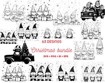 63 Christmas Gnome Bundle SVG For Cut File,Christmas Doodle, hand drawn,Cartoon, for cricut Silhouette,t-shirt design,coffee mug design