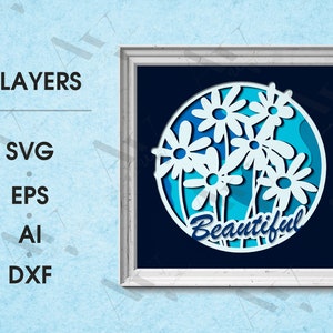 3d Chamomile svg,  Beautiful Shadow Box Template, Flowers 3D SVG Shadowbox, Layered Cardstock Paper Project for Cricut or Cameo