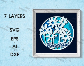 3D Kamille svg, Schöne Schatten Box Vorlage, Blumen 3D SVG Schattenbox, Layered Cardstock Papier Projekt für Cricut oder Cameo