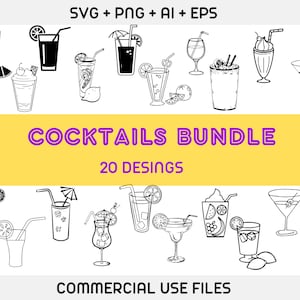 Cocktails SVG, Cocktail Party SVG, Cocktail Clipart, Cocktail SVG Bundle, Silhouette, Stencil, Cut File, Vector
