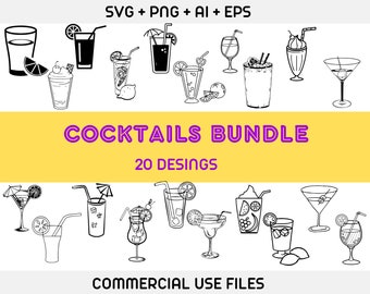 Cocktails SVG, Cocktail Party SVG, Cocktail Clipart, Cocktail SVG Bundle, Silhouette, Stencil, Cut File, Vector