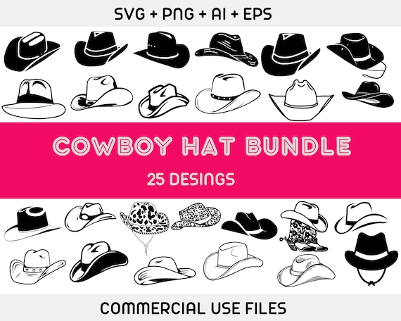Cowboy Hat Svg, Cowboy Svg, Cowgirl Hat Svg, Western Svg, Cowboy Hat Png, Clipart, Vector, Country Hat Svg, Hat Svg, For Cricut & Silhoutte