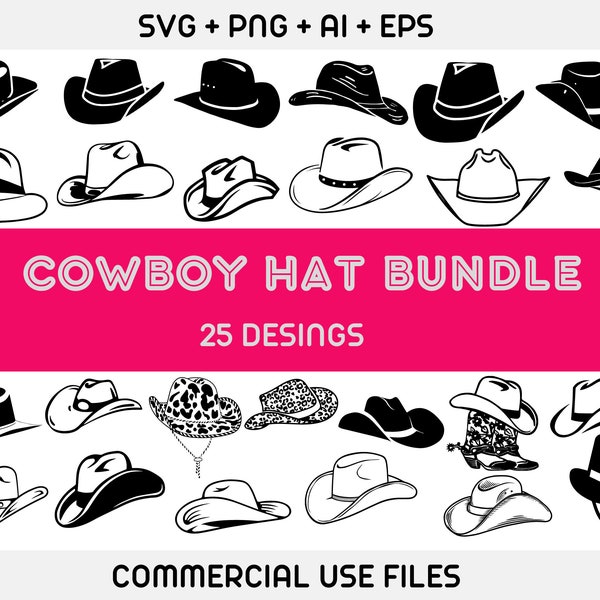 Cowboy Hat Svg, Cowboy Svg, Cowgirl Hat Svg, Western Svg, Cowboy Hat Png, Clipart, Vector, Country Hat Svg, Hat Svg, For Cricut & Silhoutte