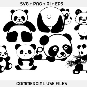 Pode incluir: Um conjunto de ilustra&ccedil;&otilde;es de ursos panda em preto e branco. Os pandas est&atilde;o em v&aacute;rias poses, incluindo sentados, em p&eacute; e comendo bambu. As ilustra&ccedil;&otilde;es s&atilde;o simples e fofas, e seriam perfeitas para usar em uma variedade de projetos.