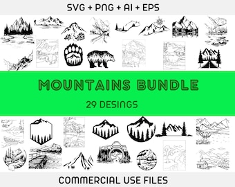 Mountain Scenery SVG, Mountain Scenery Silhouette, Mountain svg Bundle, Mountain svg hand drawn, geometric mountain svg, camping outdoors