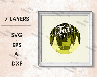 3d feel shadow box svg, Deer shadow box, 3d Forest paper cut light box, Deer light box, for Cricut and Silhouette,layered cardstock svg